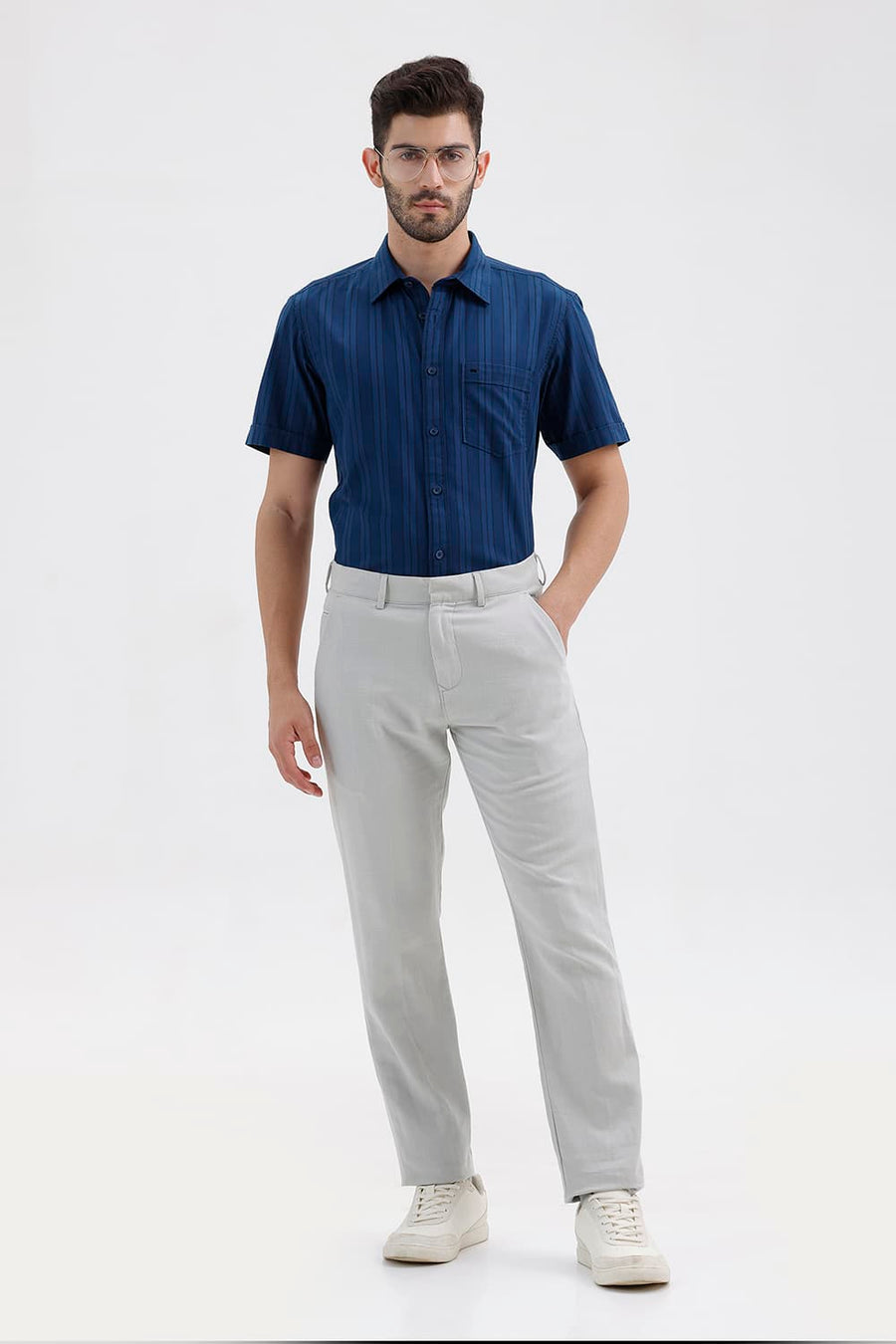 BASICS DRIFT FIT OYSTER GREY COTTON LINEN TROUSER