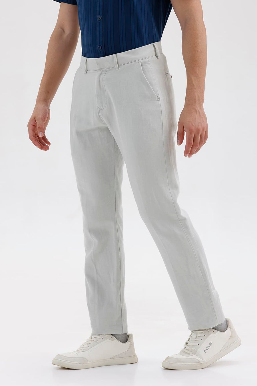 BASICS DRIFT FIT OYSTER GREY COTTON LINEN TROUSER