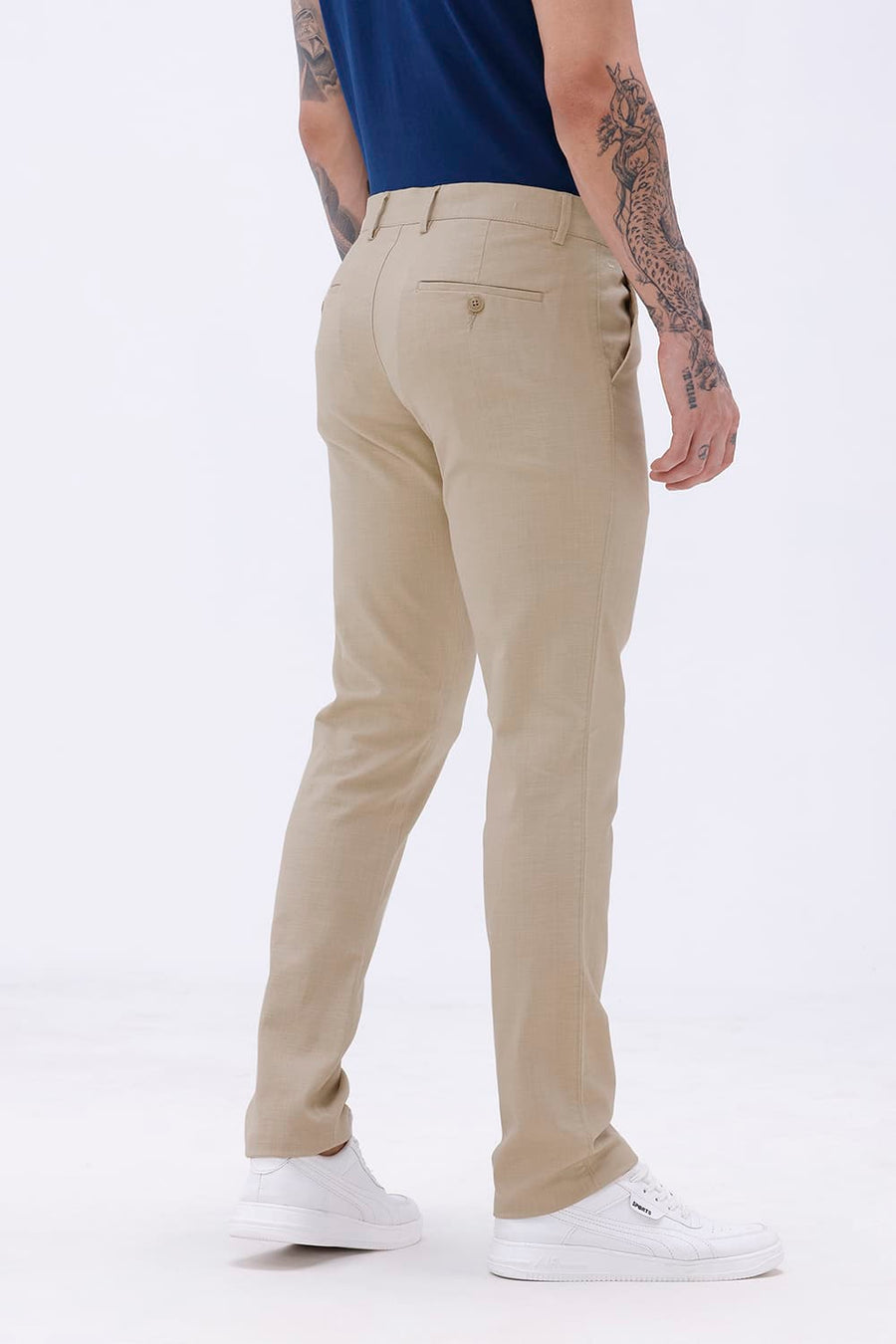 BASICS TAPERED FIT NOMAD KHAKI COTTON STRETCH STRUCTURE TROUSER