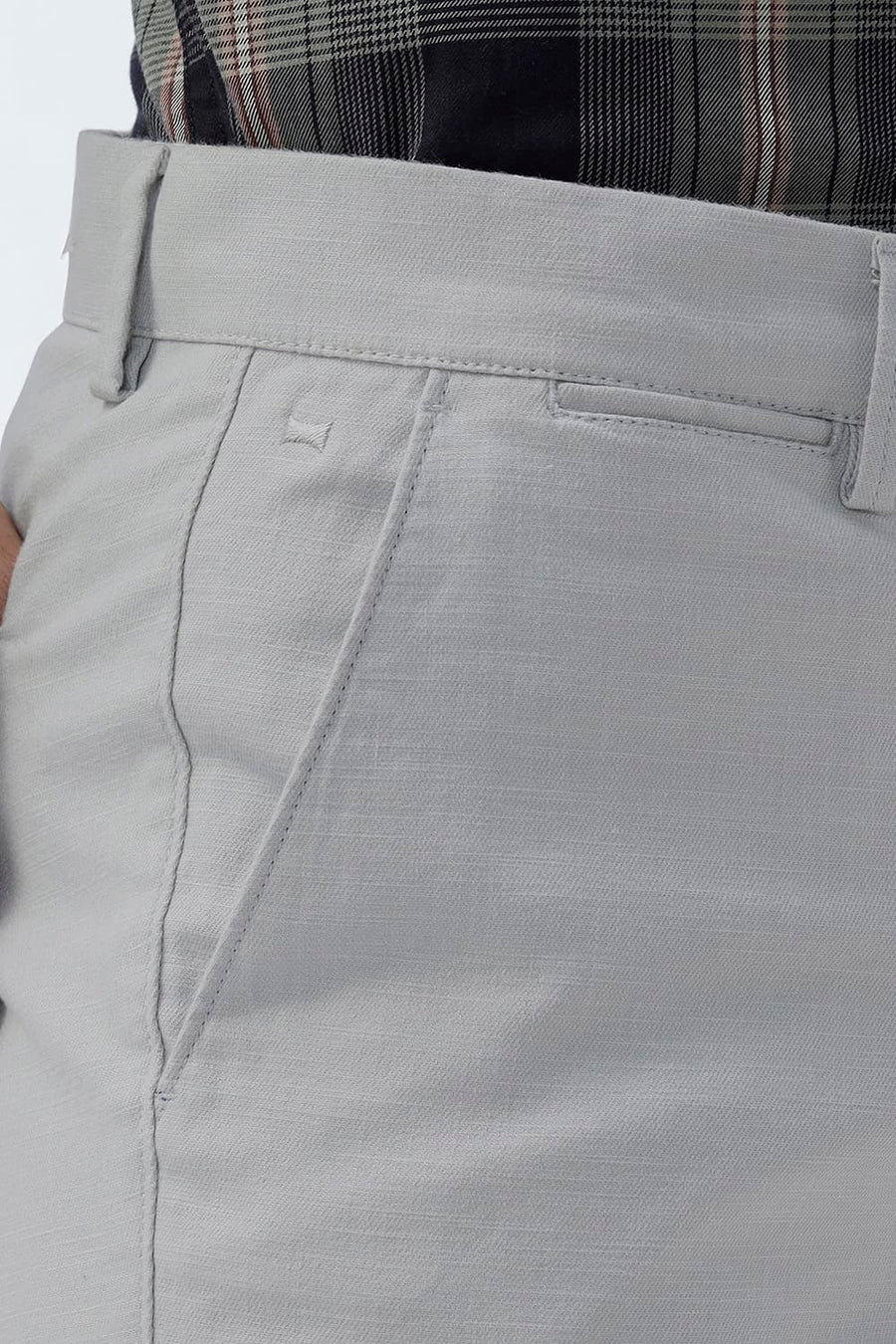 BASICS TAPERED FIT HARBOR MIST GREY COTTON STRETCH STRUCTURE TROUSER