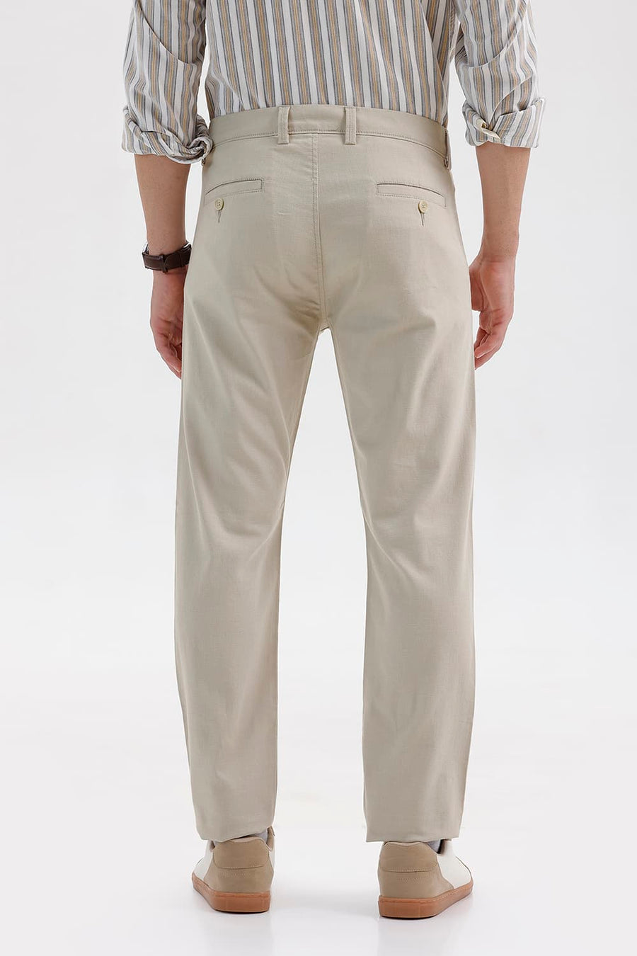 BASICS TAPERED FIT TIDAL FOAM BEIGE COTTON STRETCH STRUCTURE TROUSER
