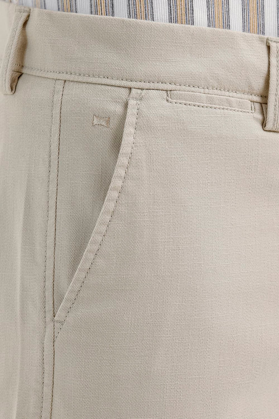 BASICS TAPERED FIT TIDAL FOAM BEIGE COTTON STRETCH STRUCTURE TROUSER