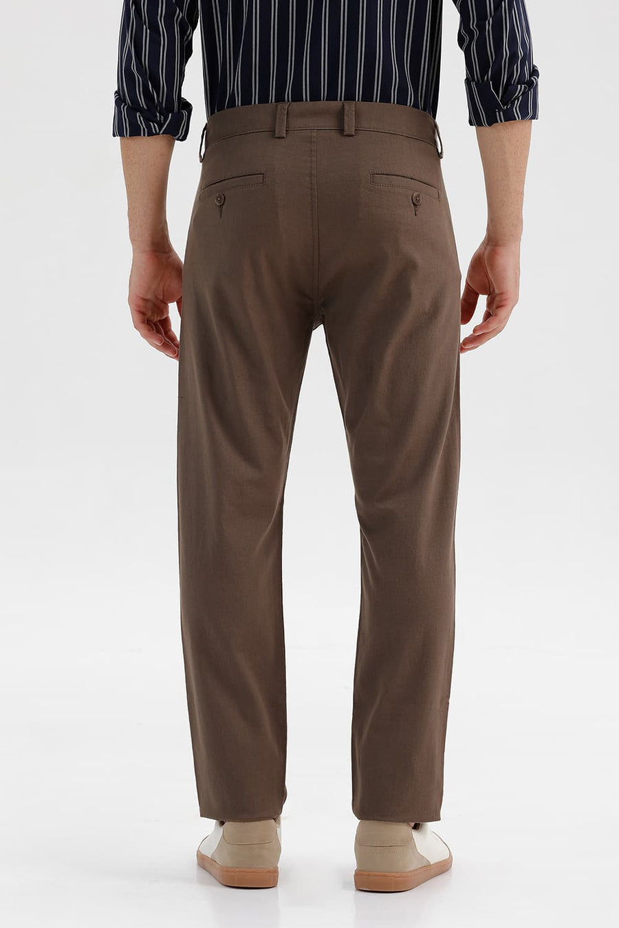 BASICS TAPERED FIT SHITAKE BROWN COTTON STRETCH STRUCTURE TROUSER