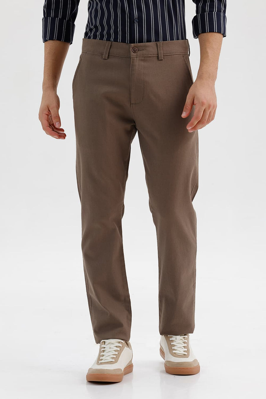 BASICS TAPERED FIT SHITAKE BROWN COTTON STRETCH STRUCTURE TROUSER