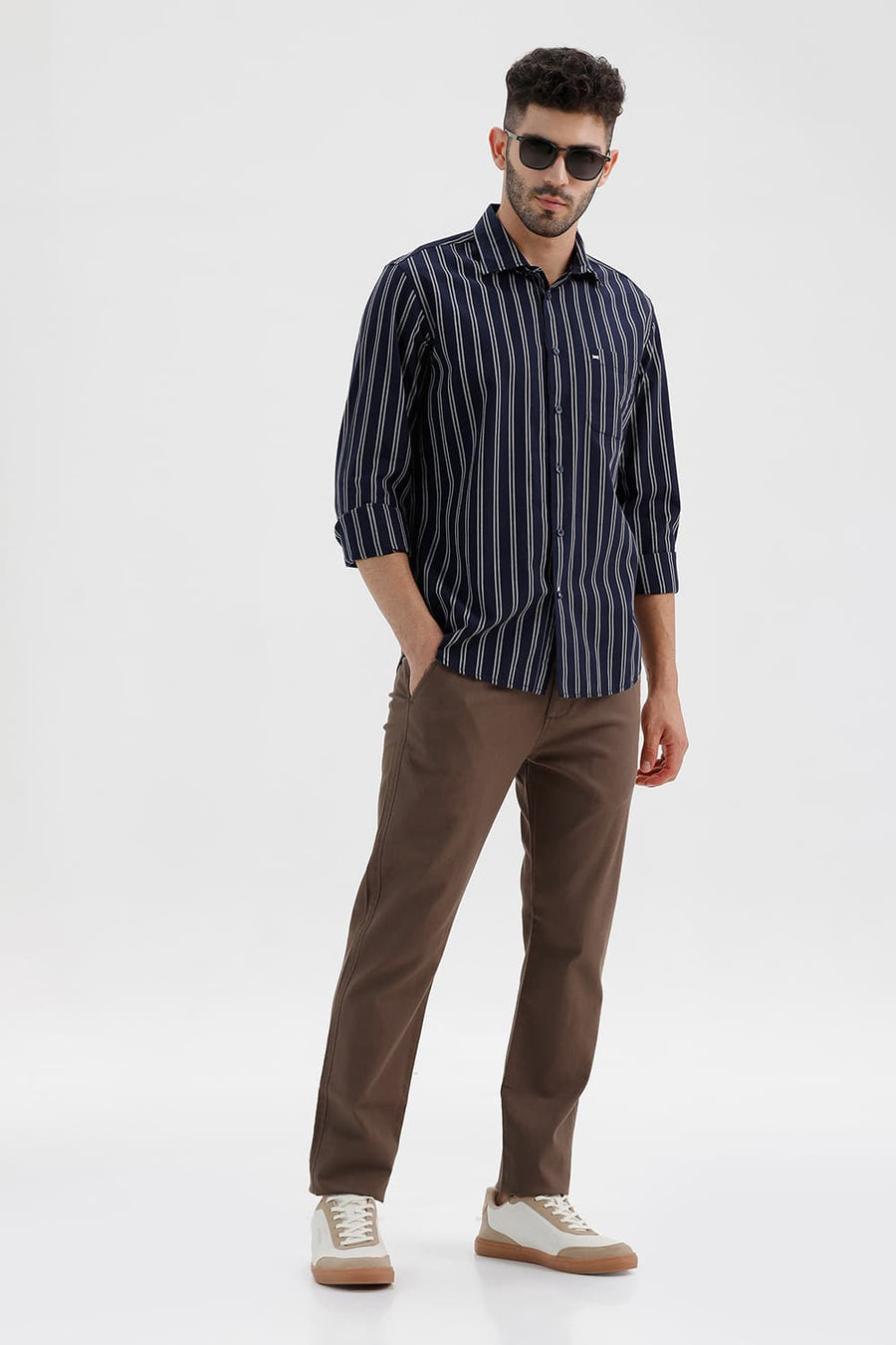 BASICS TAPERED FIT SHITAKE BROWN COTTON STRETCH STRUCTURE TROUSER
