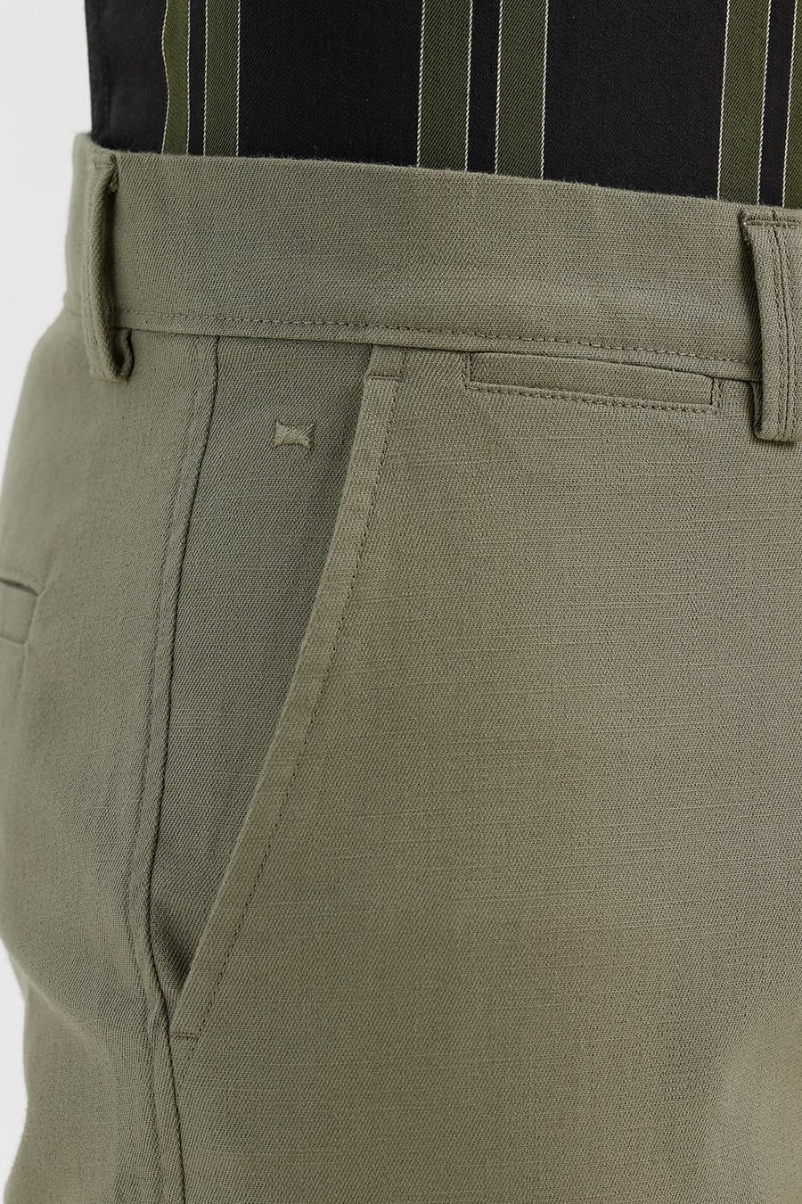 BASICS TAPERED FIT DUSKY GREEN COTTON STRETCH STRUCTURE TROUSER