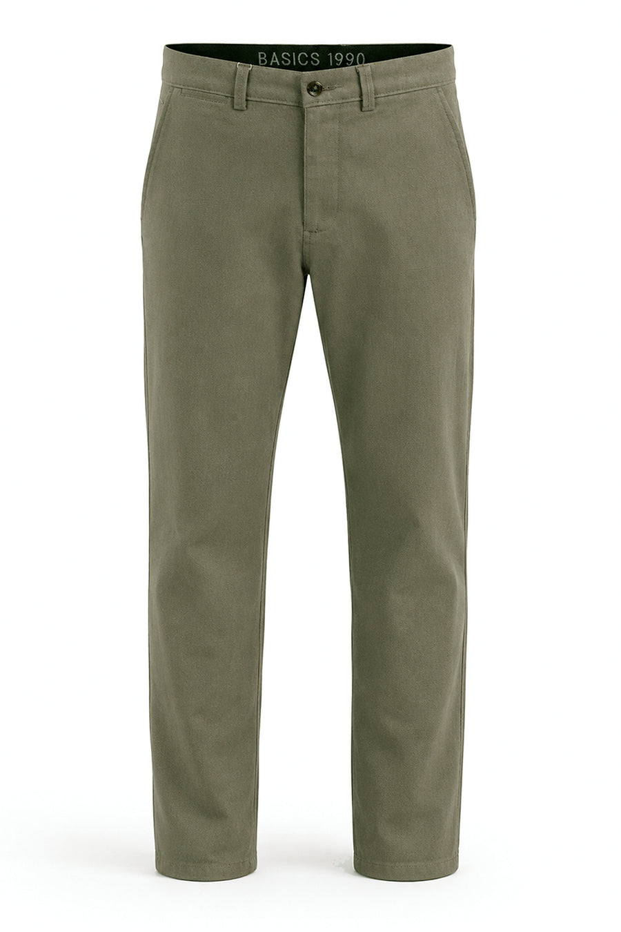 BASICS TAPERED FIT DUSKY GREEN COTTON STRETCH STRUCTURE TROUSER