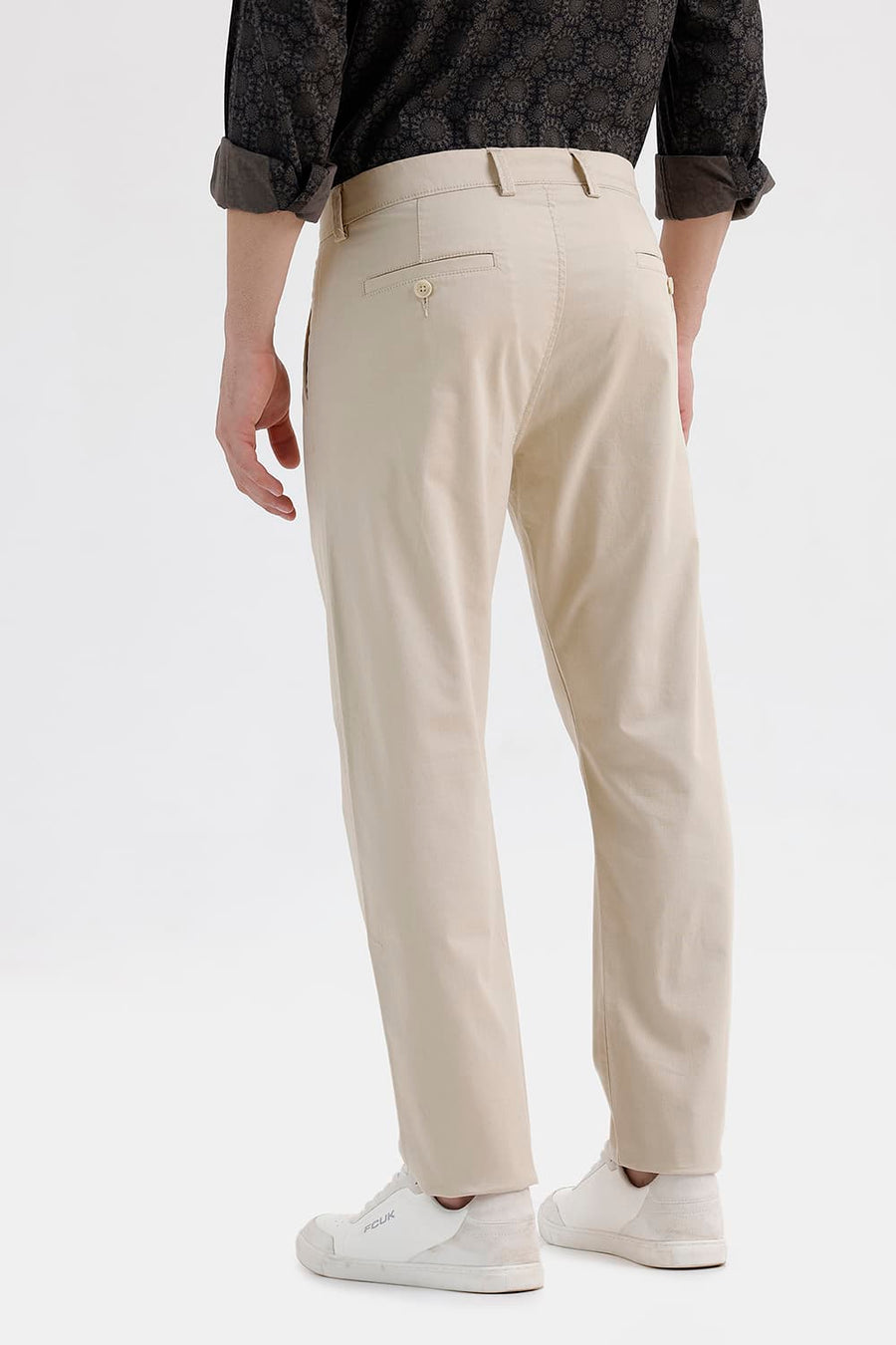 BASICS TAPERED FIT FOG BEIGE COTTON STRETCH STRUCTURE TROUSER