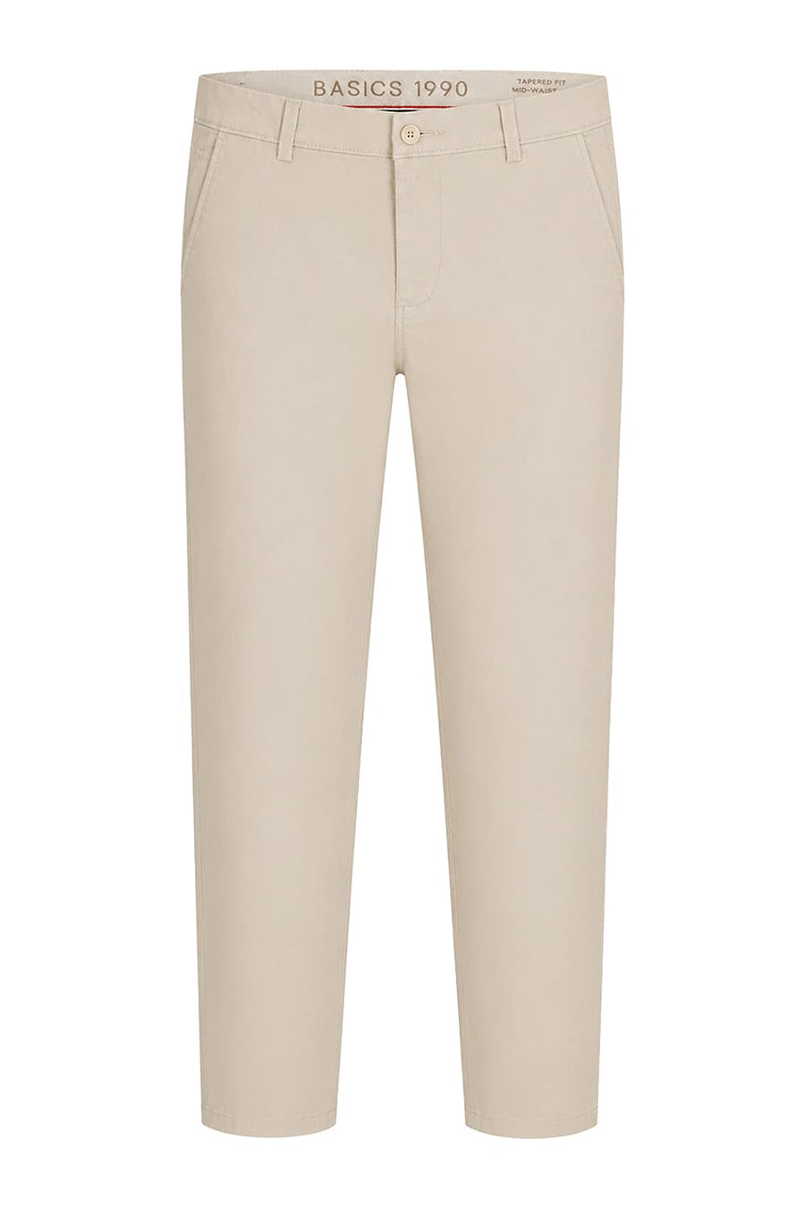 BASICS TAPERED FIT FOG BEIGE COTTON STRETCH STRUCTURE TROUSER