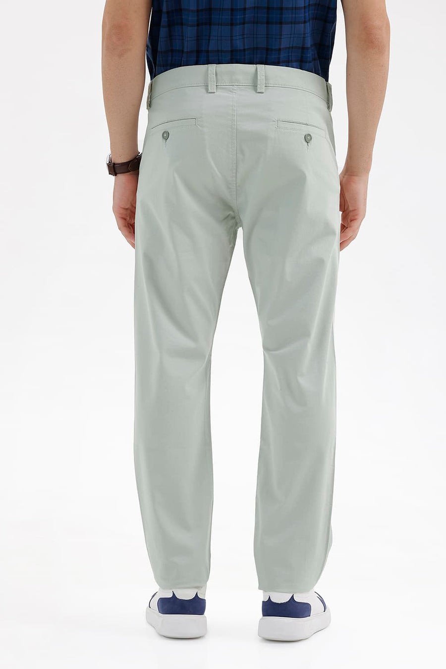 BASICS TAPERED FIT GRAY GREEN COTTON STRETCH STRUCTURE TROUSER