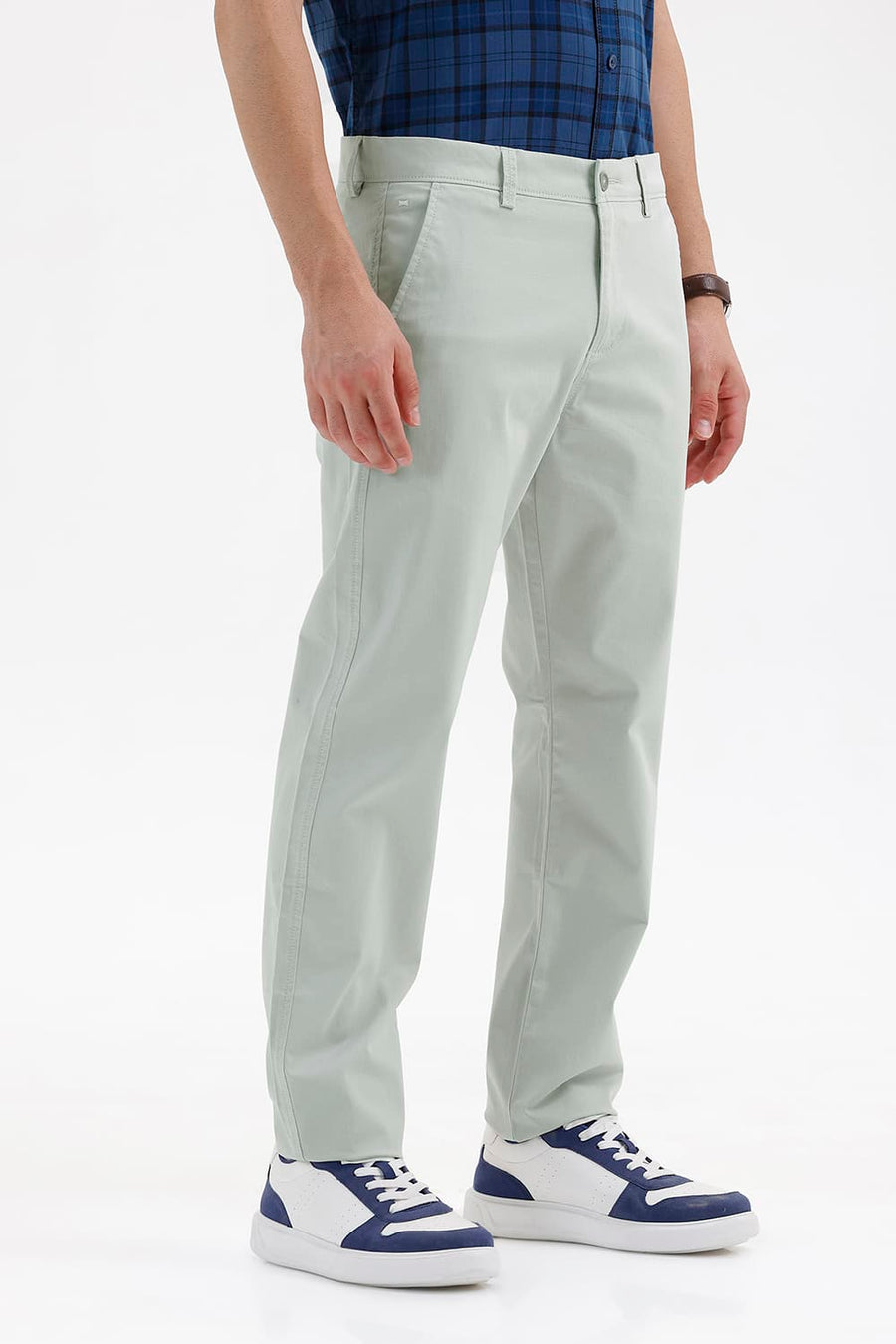 BASICS TAPERED FIT GRAY GREEN COTTON STRETCH STRUCTURE TROUSER