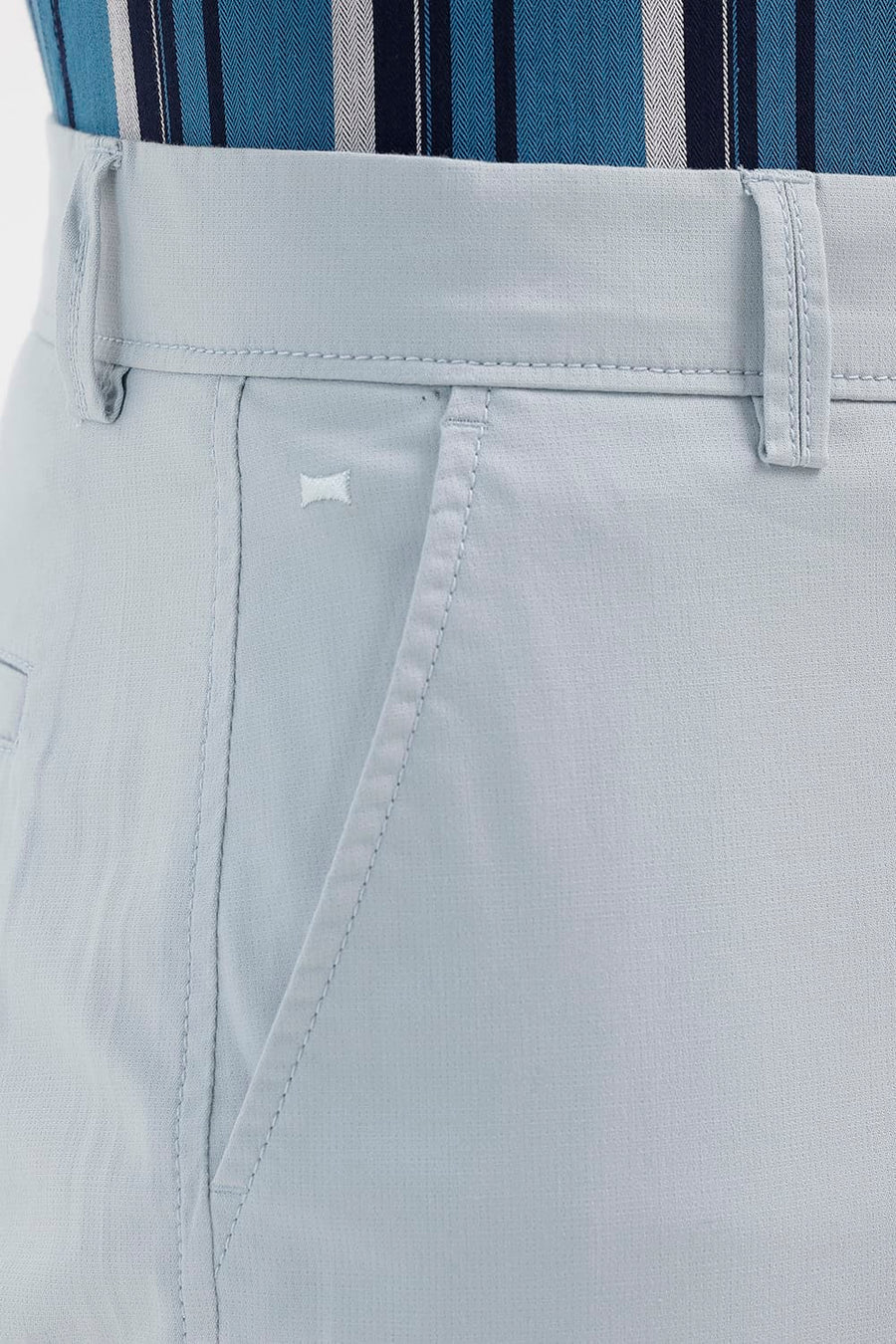 BASICS TAPERED FIT HIGH RISE BLUE COTTON STRETCH STRUCTURE TROUSER