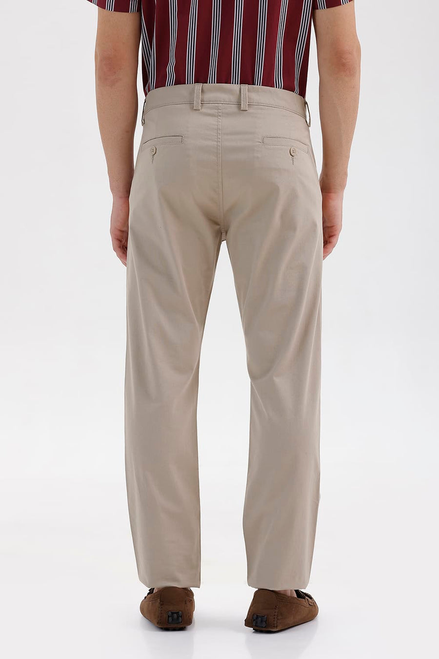BASICS TAPERED FIT WINTER BROWN COTTON STRETCH STRUCTURE TROUSER