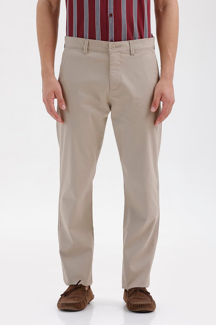 BASICS TAPERED FIT WINTER BROWN COTTON STRETCH STRUCTURE TROUSER