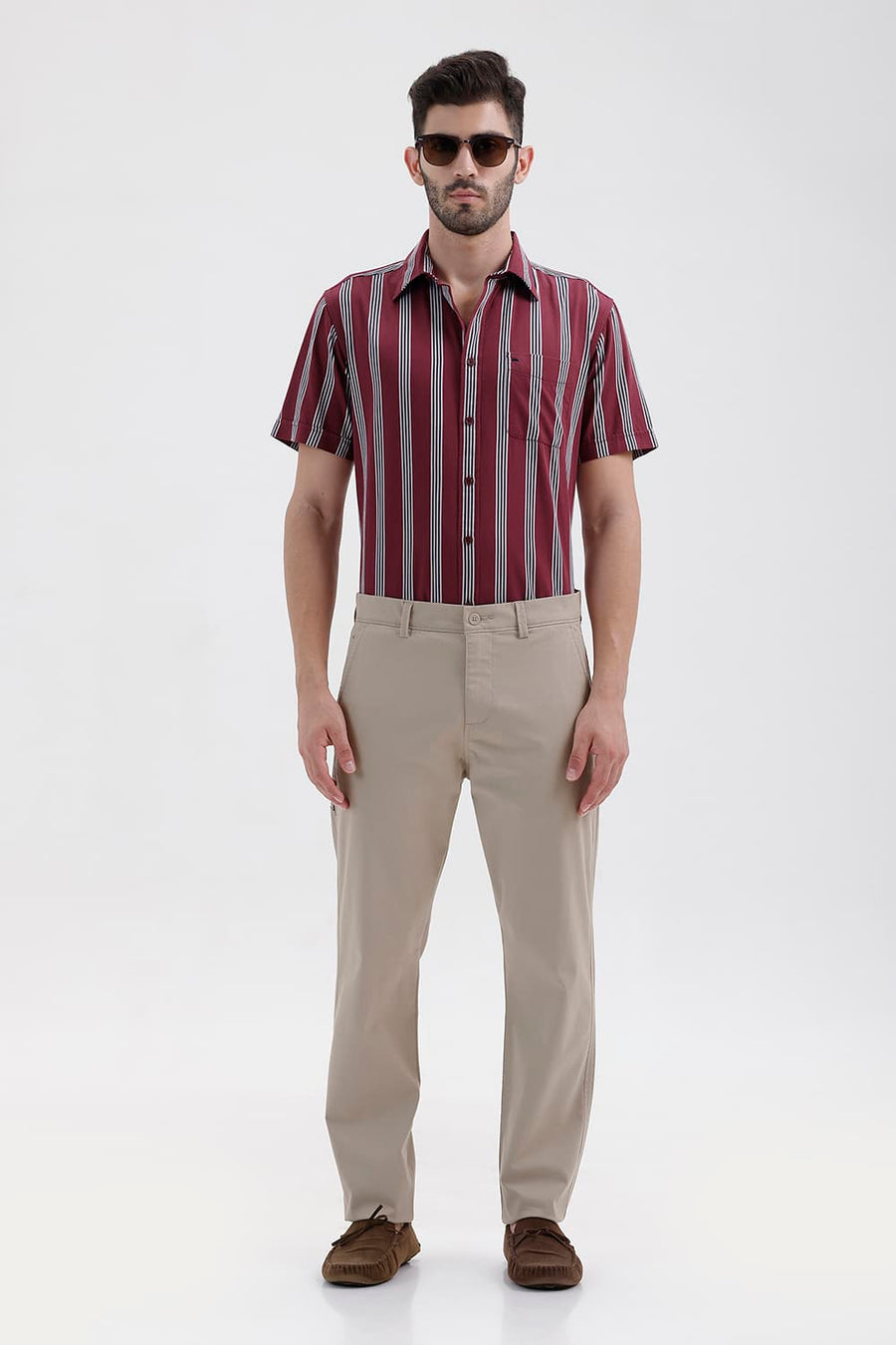 BASICS TAPERED FIT WINTER BROWN COTTON STRETCH STRUCTURE TROUSER