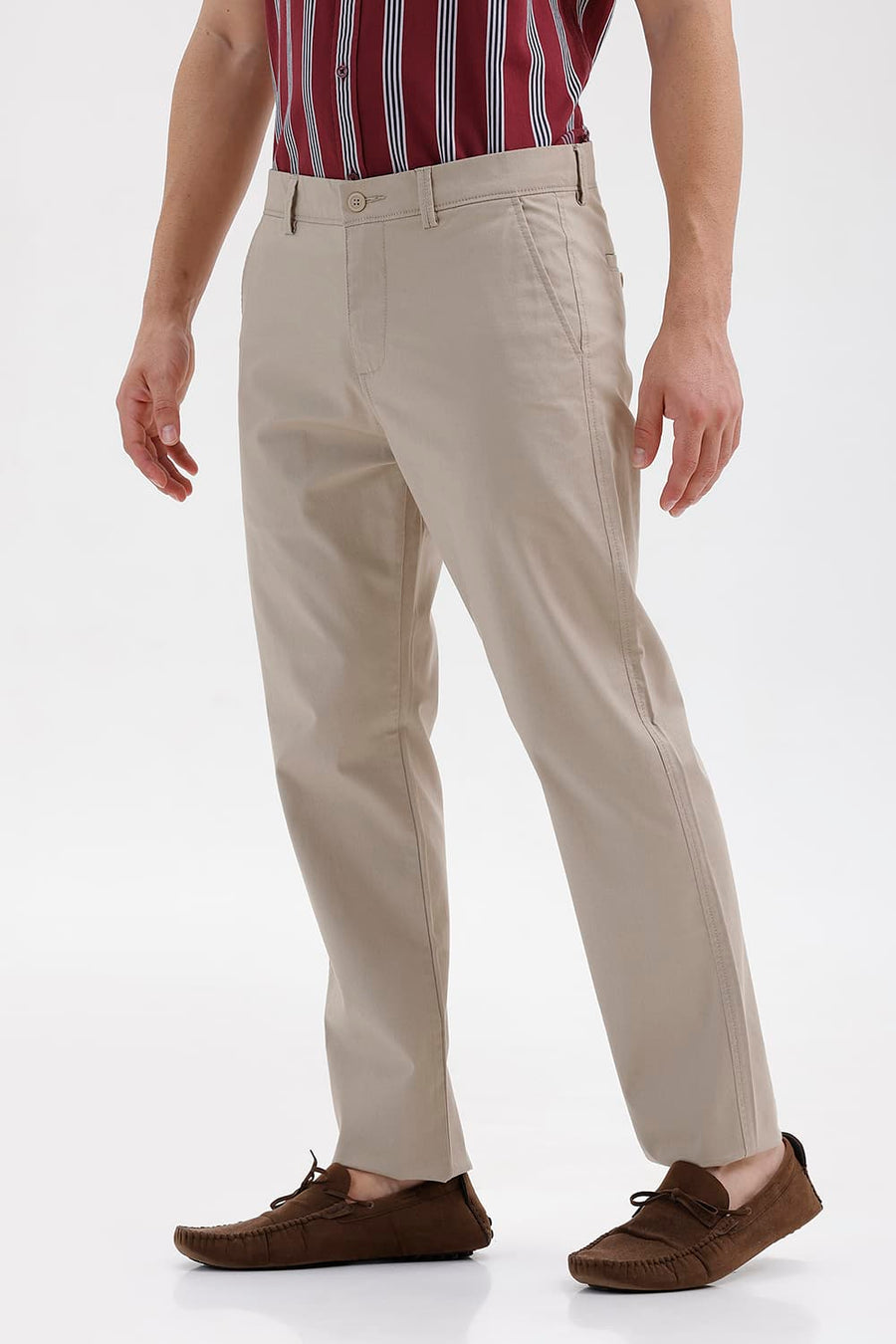 BASICS TAPERED FIT WINTER BROWN COTTON STRETCH STRUCTURE TROUSER