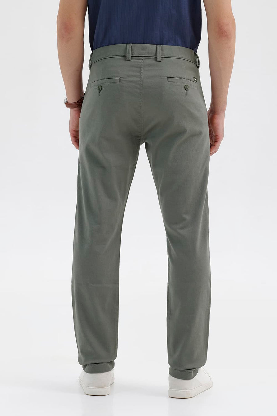 BASICS TAPERED FIT MULLED BASIL GREEN COTTON STRETCH STRUCTURE TROUSER