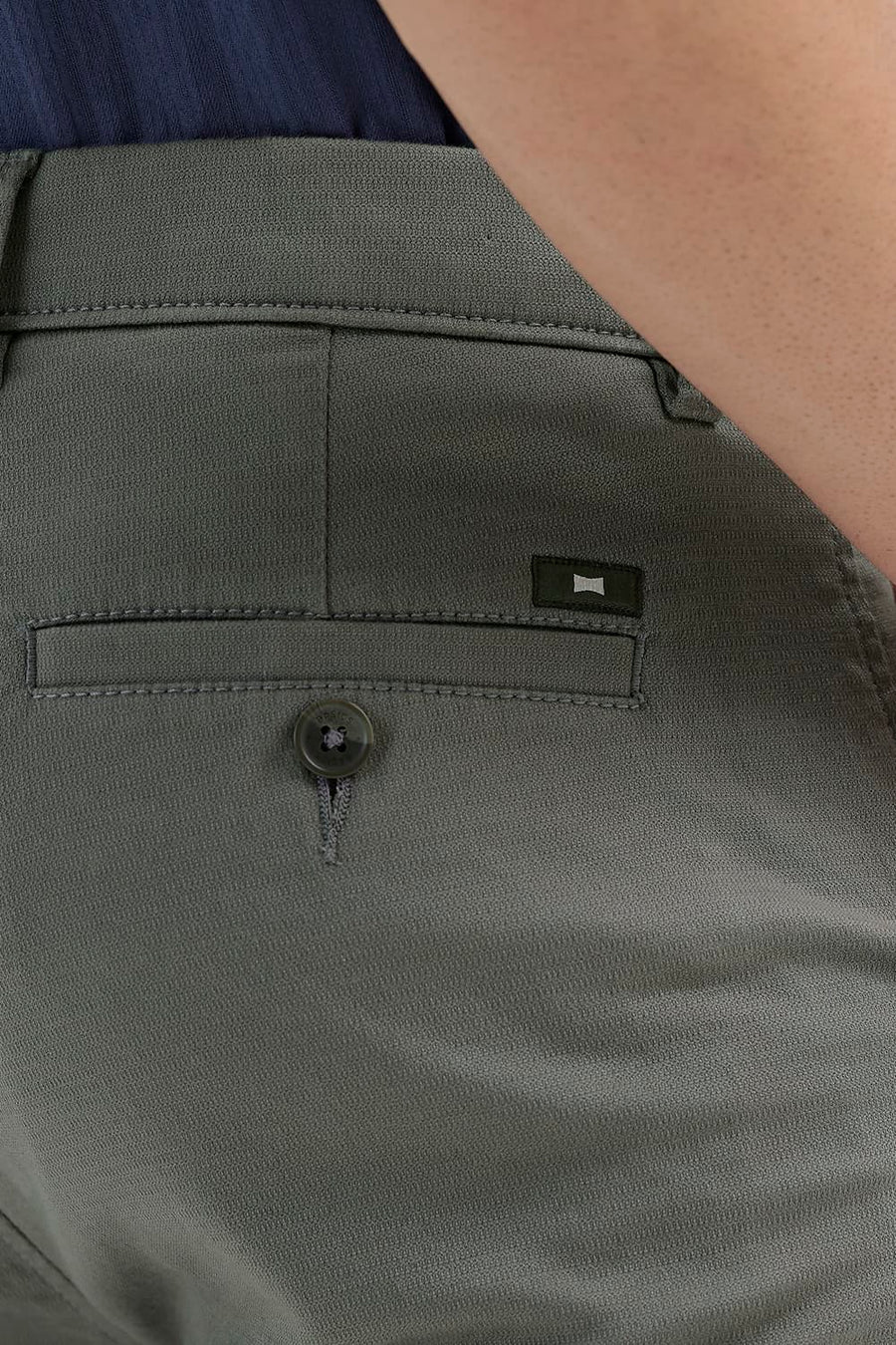 BASICS TAPERED FIT MULLED BASIL GREEN COTTON STRETCH STRUCTURE TROUSER