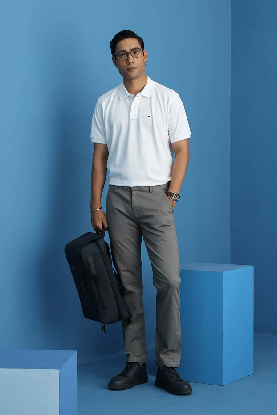 Basics Tapered Fit Mulled Basil Green Cotton Stretch Structure Trouser