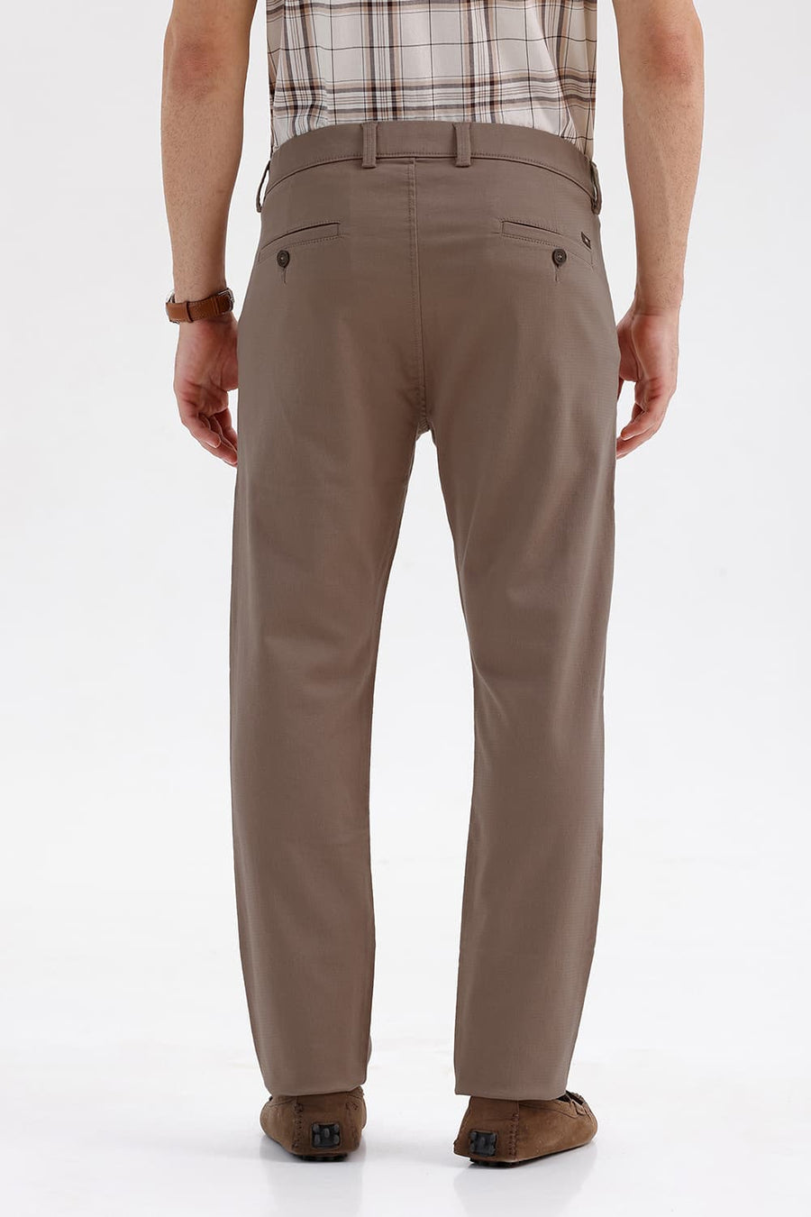 BASICS TAPERED FIT COCOA BROWN COTTON STRETCH STRUCTURE TROUSER