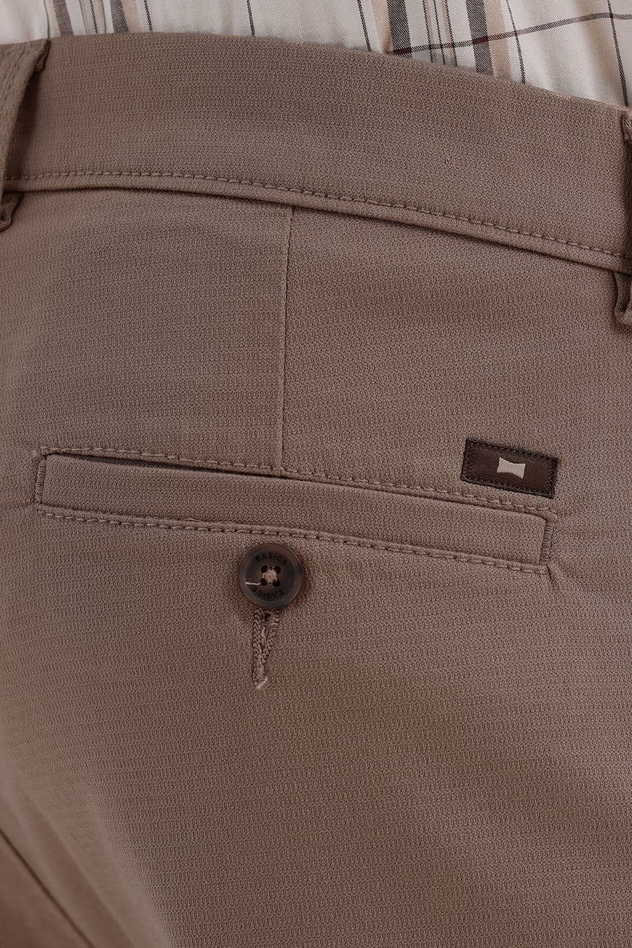 BASICS TAPERED FIT COCOA BROWN COTTON STRETCH STRUCTURE TROUSER