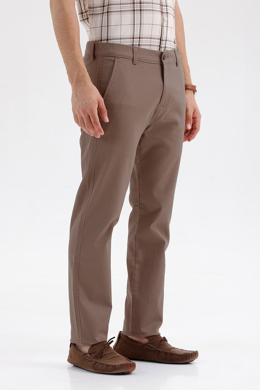 BASICS TAPERED FIT COCOA BROWN COTTON STRETCH STRUCTURE TROUSER