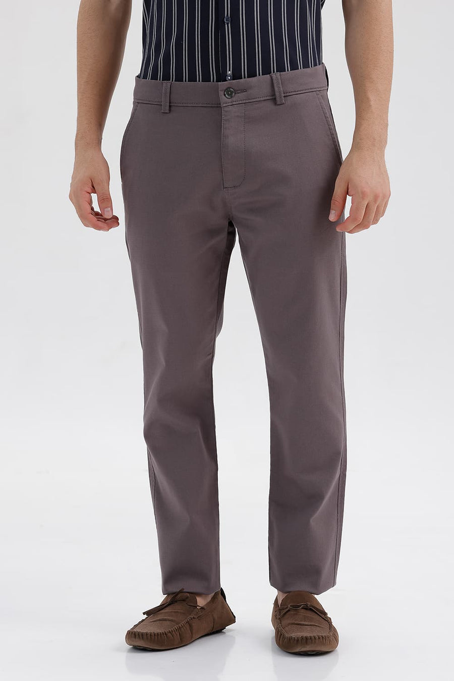 BASICS TAPERED FIT PAVEMENT PURPLE COTTON STRETCH STRUCTURE TROUSER