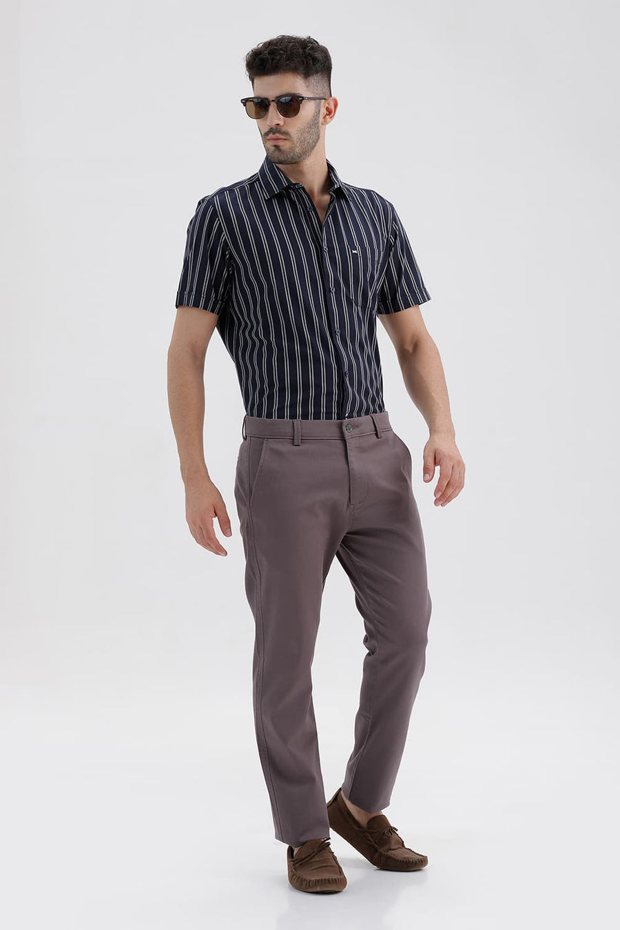 BASICS TAPERED FIT PAVEMENT PURPLE COTTON STRETCH STRUCTURE TROUSER