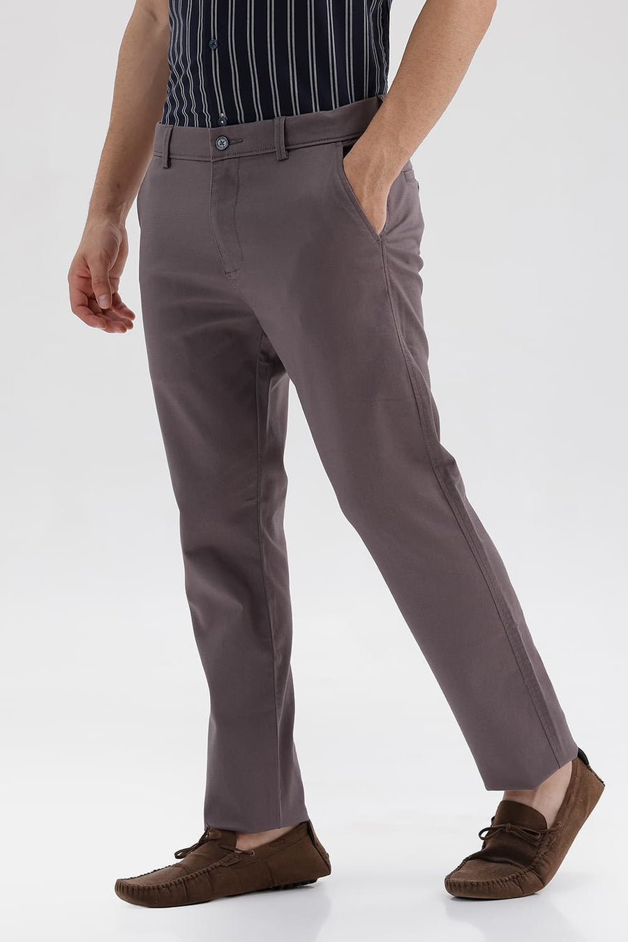 BASICS TAPERED FIT PAVEMENT PURPLE COTTON STRETCH STRUCTURE TROUSER