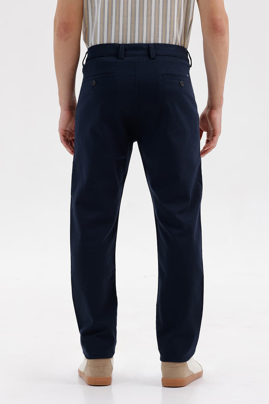 BASICS TAPERED FIT SILHOUETTE NAVY COTTON STRETCH STRUCTURE TROUSER