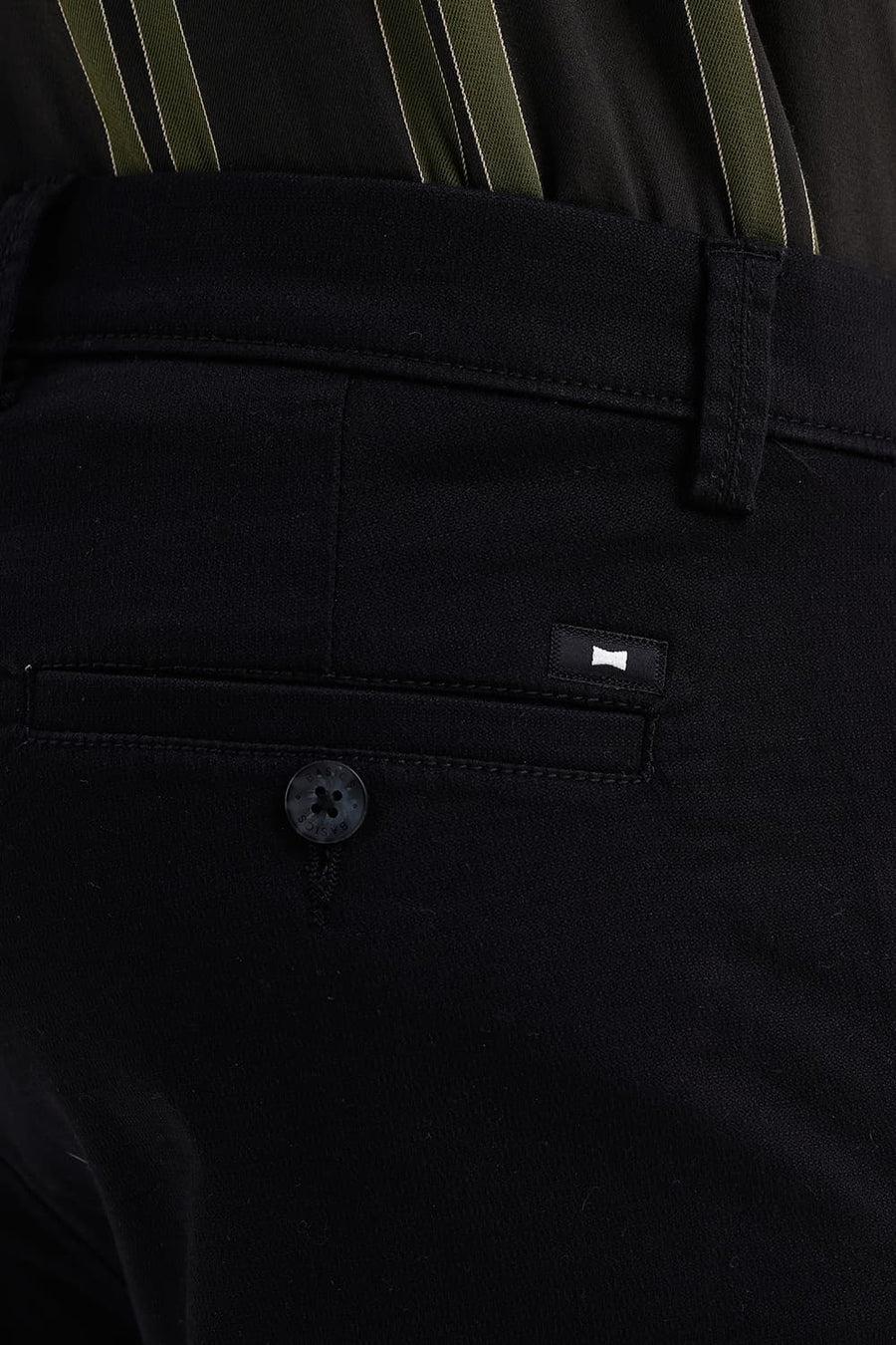 BASICS TAPERED FIT BRISTOL BLACK COTTON STRETCH STRUCTURE TROUSER