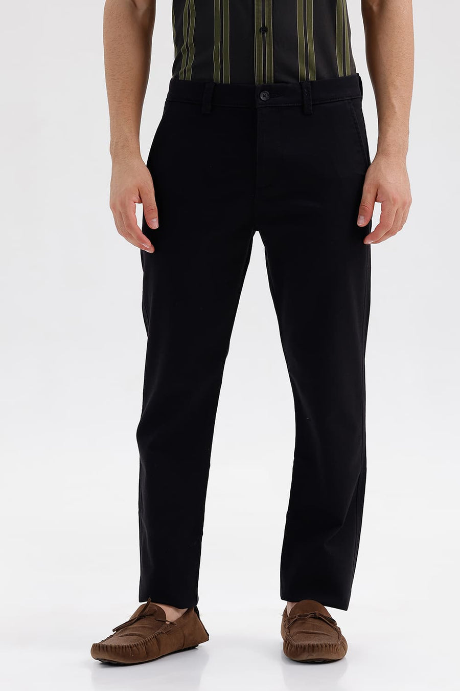 BASICS TAPERED FIT BRISTOL BLACK COTTON STRETCH STRUCTURE TROUSER