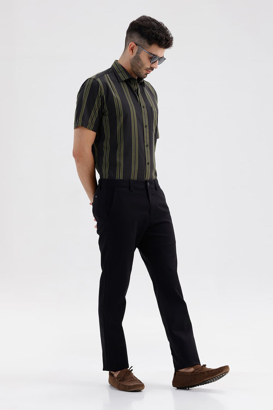 BASICS TAPERED FIT BRISTOL BLACK COTTON STRETCH STRUCTURE TROUSER