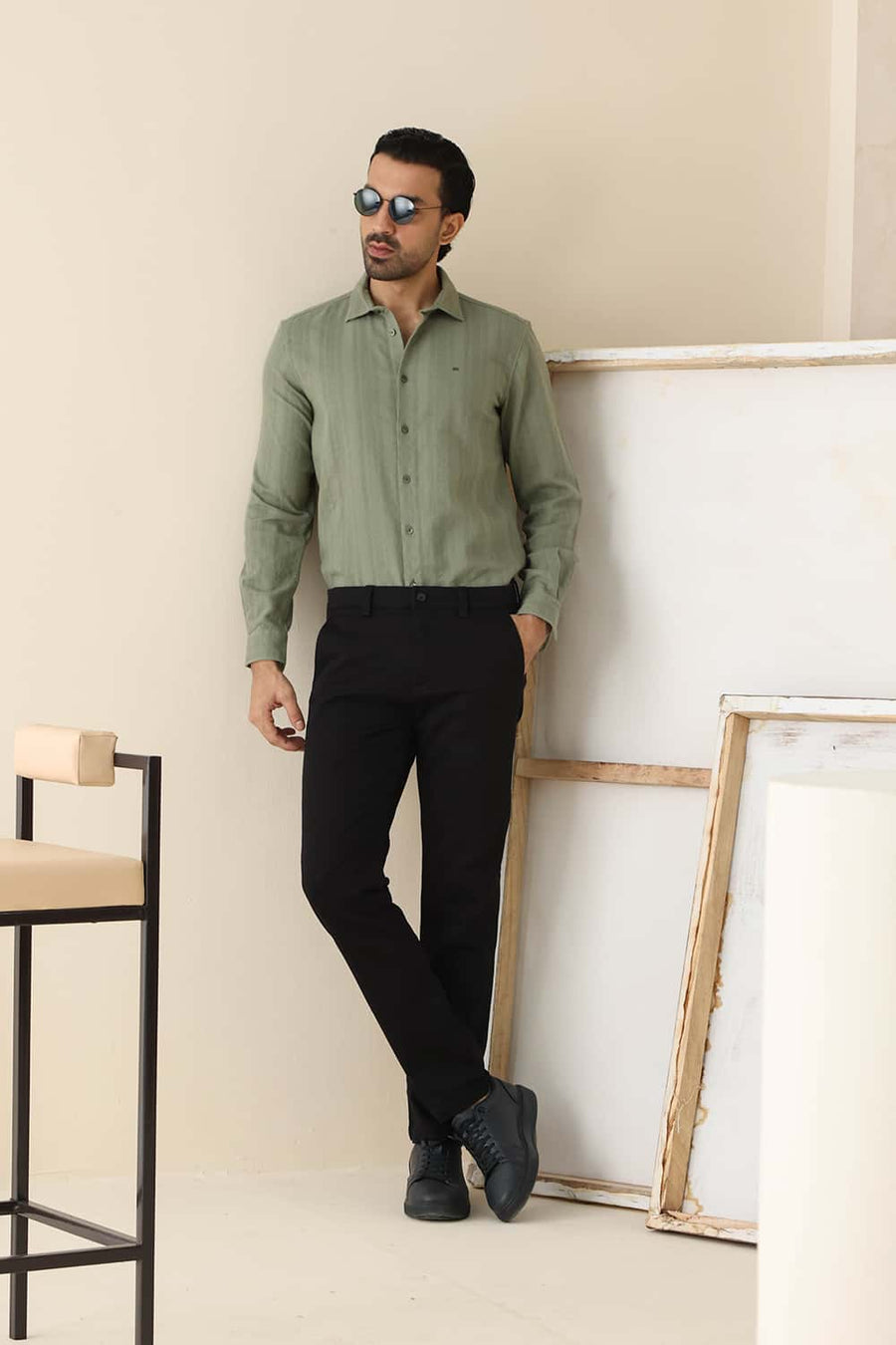 Basics Tapered Fit Bristol Black Cotton Stretch Structure Trouser
