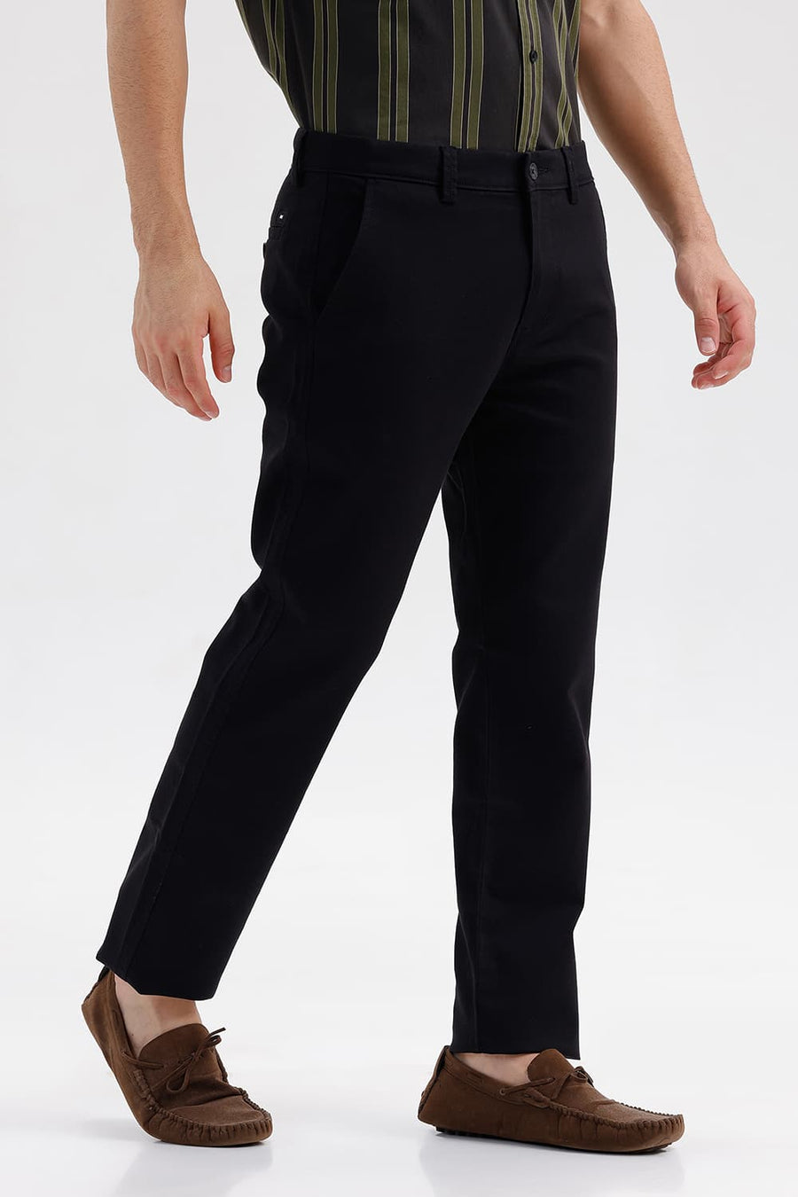 BASICS TAPERED FIT BRISTOL BLACK COTTON STRETCH STRUCTURE TROUSER