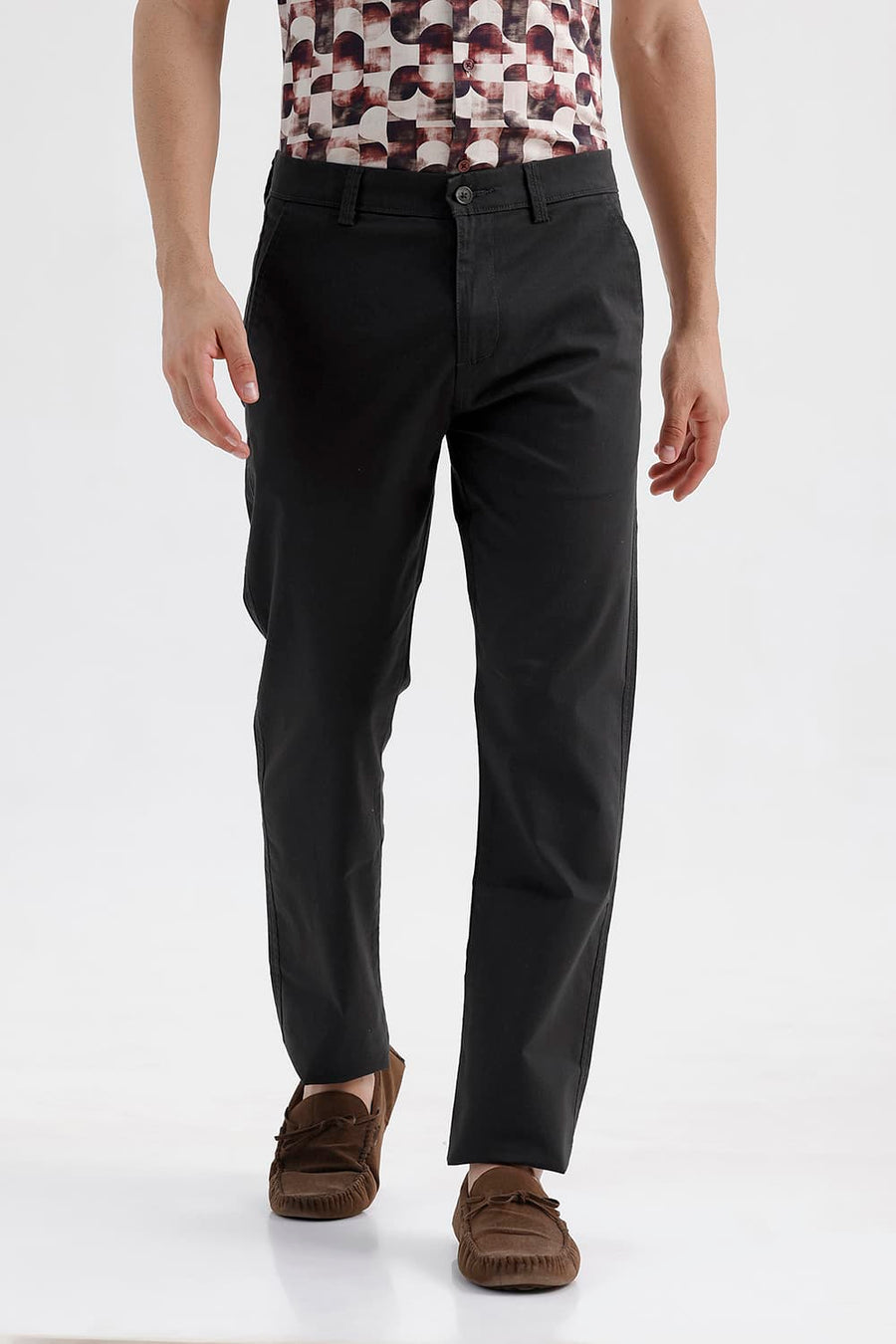 BASICS TAPERED FIT UNEXPLORED GREEN COTTON STRETCH STRUCTURE TROUSER