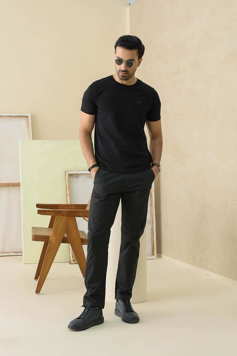 BASICS TAPERED FIT UNEXPLORED GREEN COTTON STRETCH STRUCTURE TROUSER