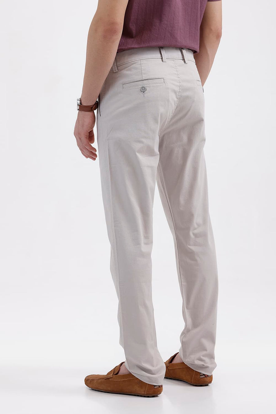 BASICS TAPERED FIT CUMULUS CLOUD GREY COTTON STRETCH STRUCTURE TROUSER