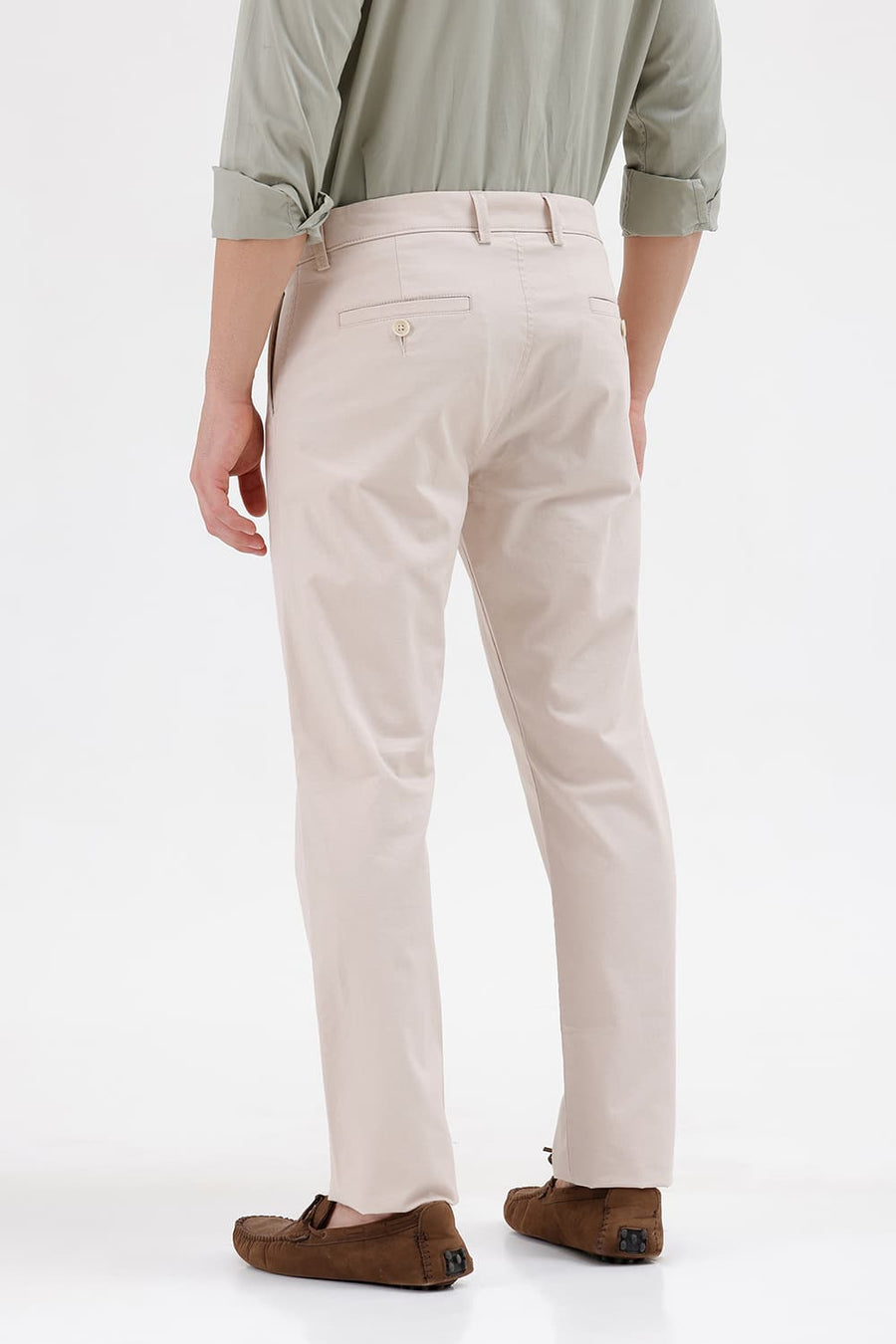 BASICS TAPERED FIT ANCIENT BEIGE COTTON STRETCH STRUCTURE TROUSER