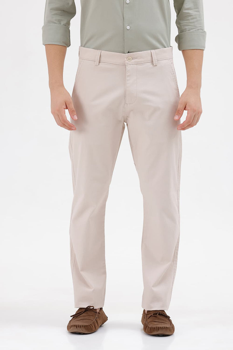 BASICS TAPERED FIT ANCIENT BEIGE COTTON STRETCH STRUCTURE TROUSER