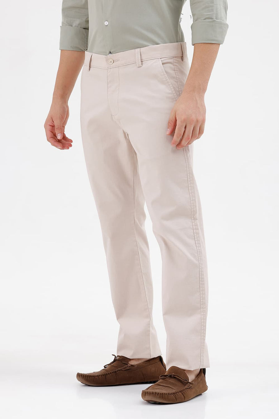 BASICS TAPERED FIT ANCIENT BEIGE COTTON STRETCH STRUCTURE TROUSER