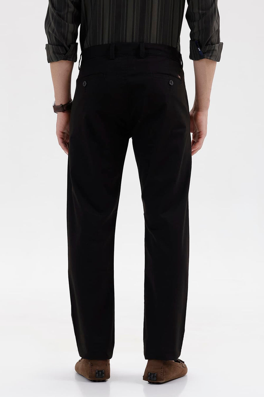 BASICS TAPERED FIT LICORICE BROWN COTTON STRETCH STRUCTURE TROUSER