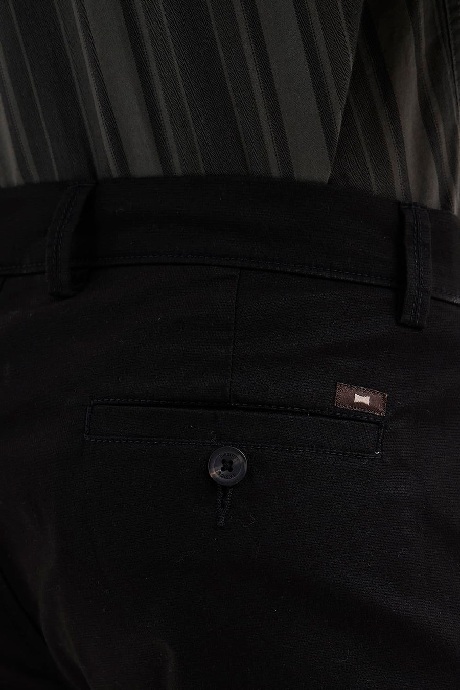 BASICS TAPERED FIT LICORICE BROWN COTTON STRETCH STRUCTURE TROUSER