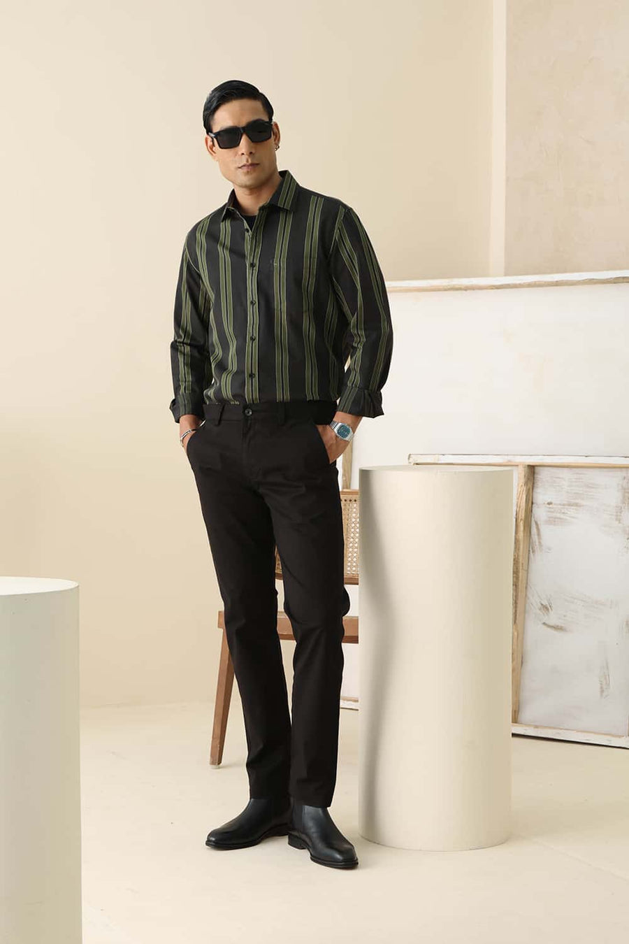 Basics Tapered Fit Licorice Brown Cotton Stretch Structure Trouser
