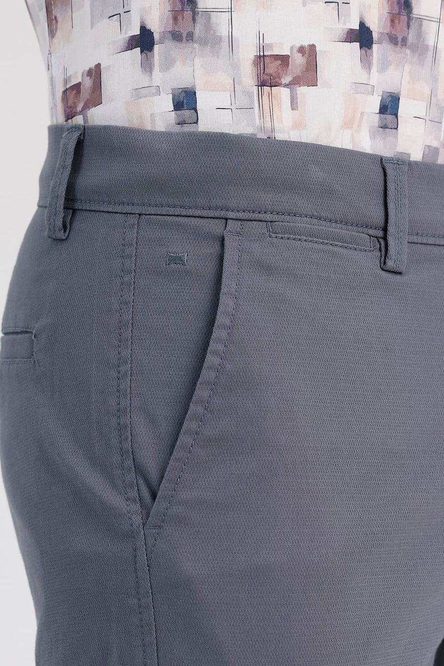 BASICS TAPERED FIT BURNT ASH BLUE COTTON STRETCH STRUCTURE TROUSER