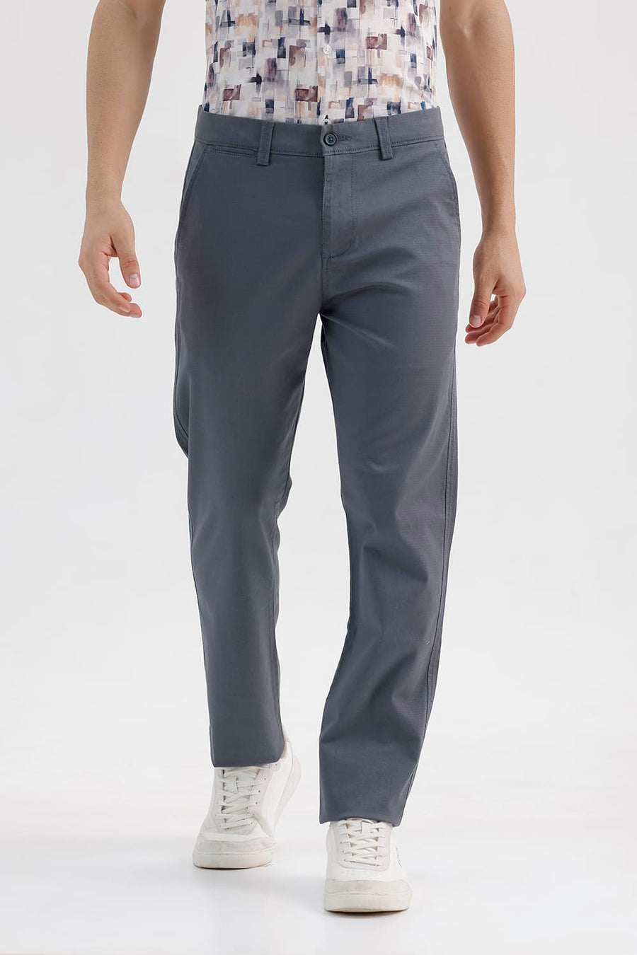 BASICS TAPERED FIT BURNT ASH BLUE COTTON STRETCH STRUCTURE TROUSER