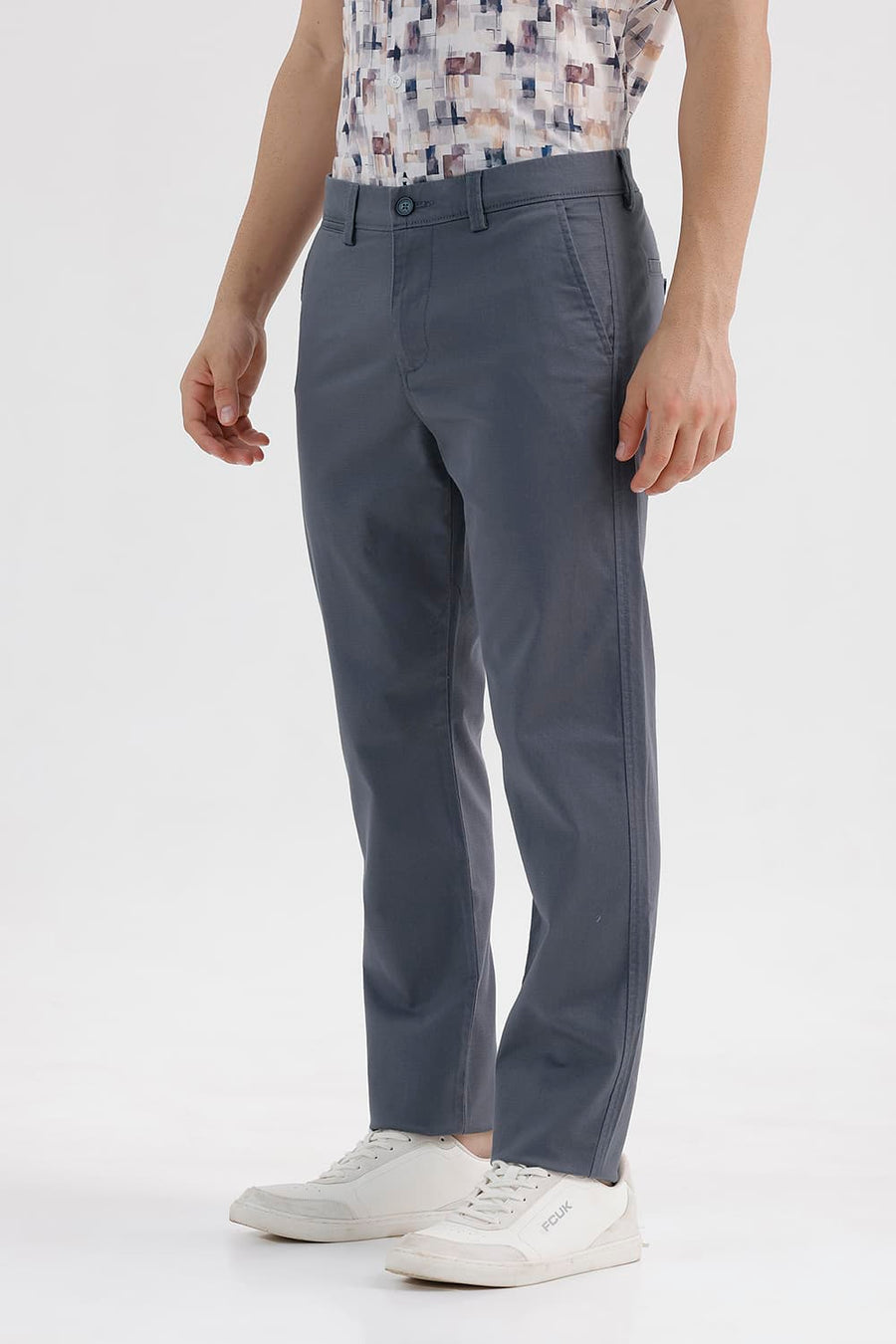 BASICS TAPERED FIT BURNT ASH BLUE COTTON STRETCH STRUCTURE TROUSER