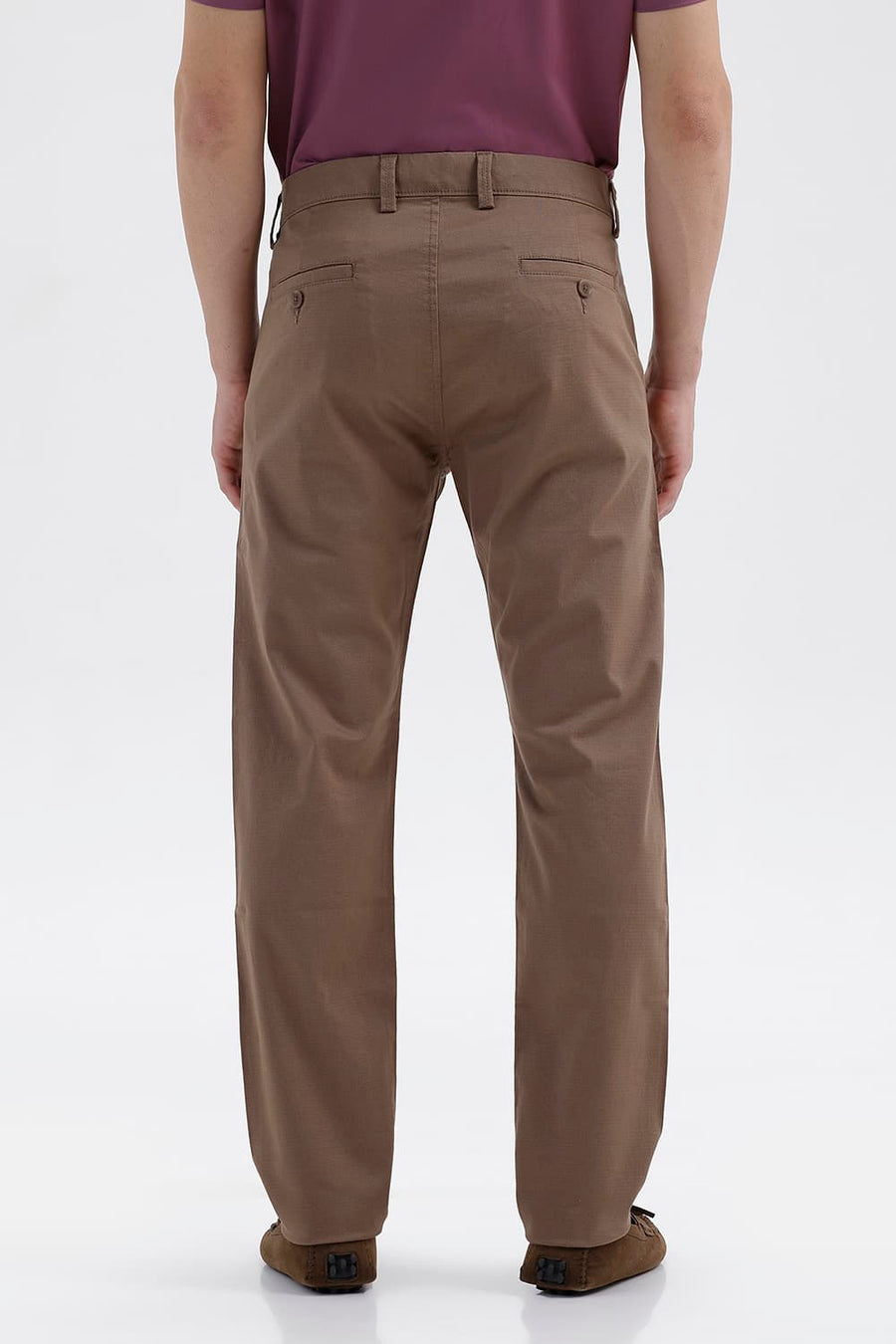 BASICS TAPERED FIT CHOCLATE CHIP KHAKI COTTON STRETCH STRUCTURE TROUSER