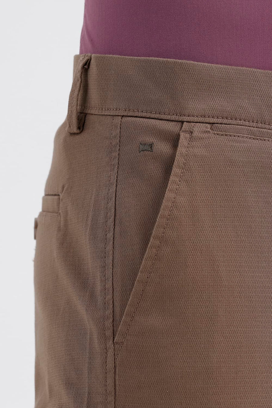 BASICS TAPERED FIT CHOCLATE CHIP KHAKI COTTON STRETCH STRUCTURE TROUSER