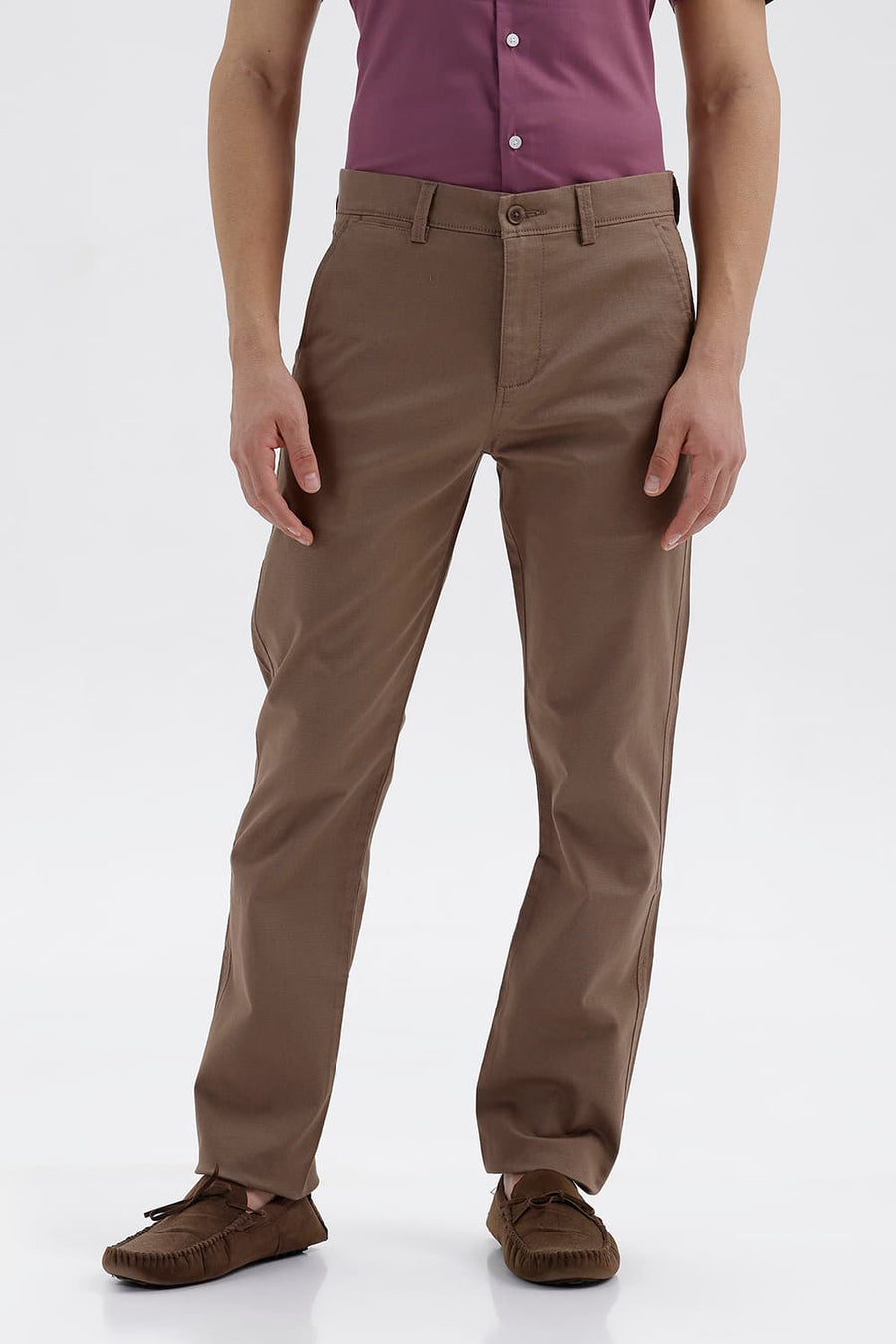 BASICS TAPERED FIT CHOCLATE CHIP KHAKI COTTON STRETCH STRUCTURE TROUSER